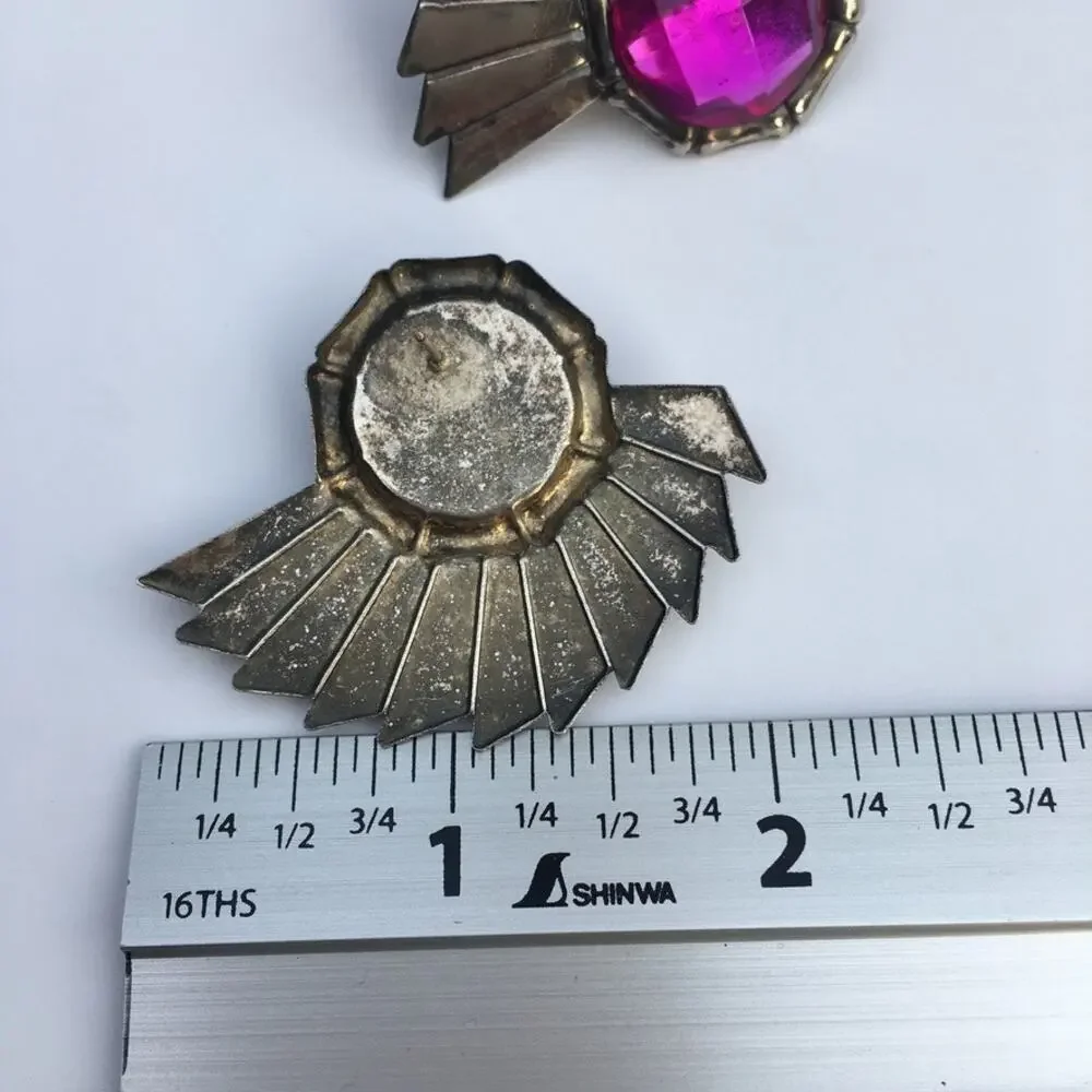80s style purple accent chrome wing post earrings